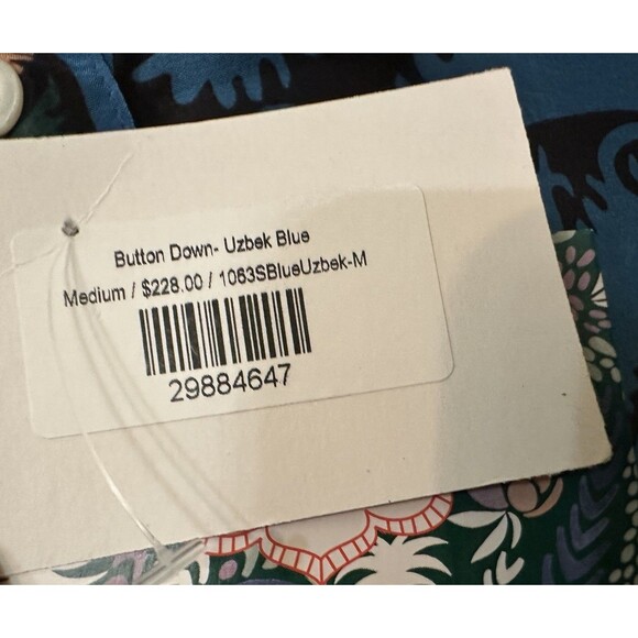 NEW Oliphant Womens Size Medium Button Down Blue & Teal Uzbek Printed Blouse - Picture 8 of 9